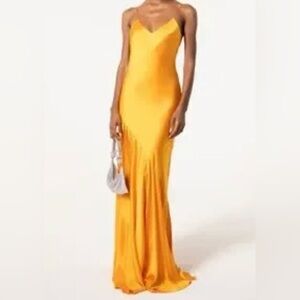 Cult Gaia Chrissy gown in Marigold  - Golden Satin Slip Maxi Dress with V-Neck